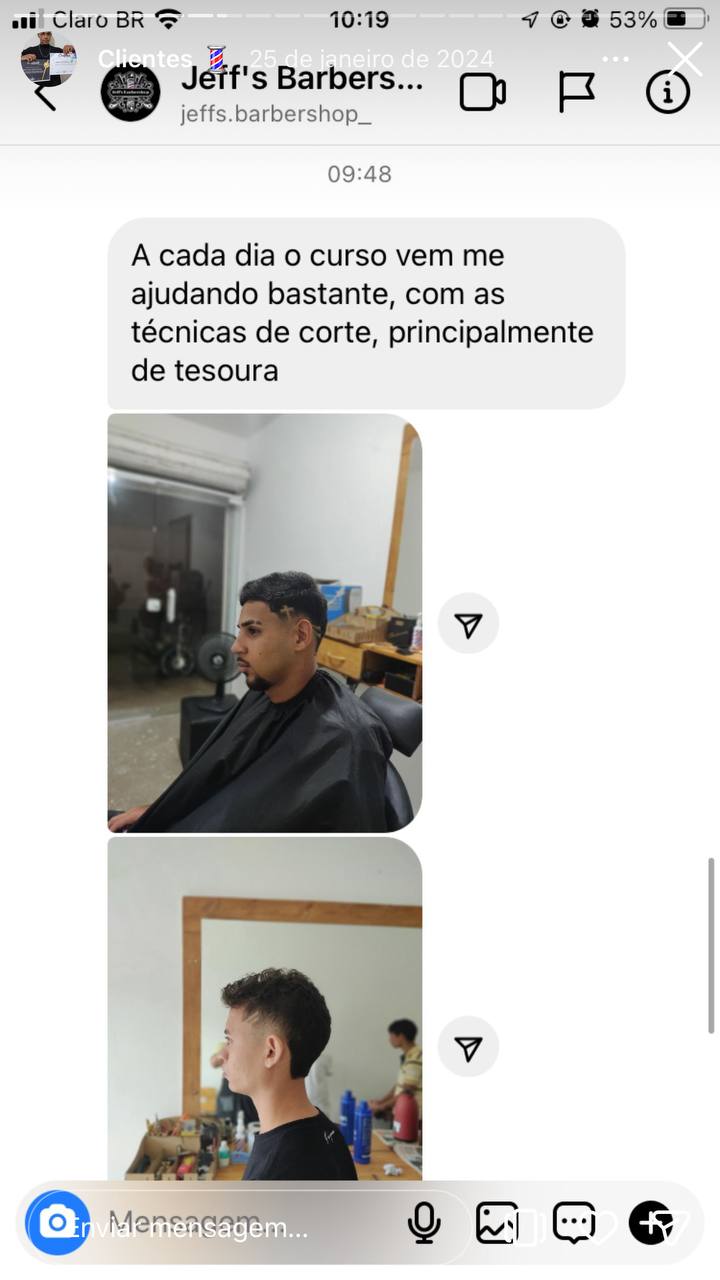 Aluno mostrando resultados de cortes